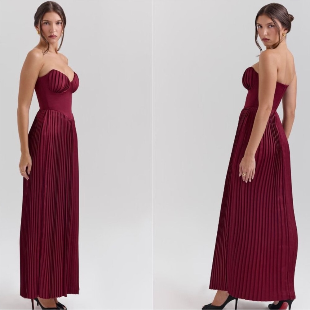 House of CB‎ M A-C 'Marcella' Berry pleated georgette maxi dress NWOT - Picture 15 of 15